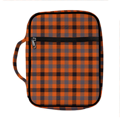 Orange Black And Grey Plaid Print Front Pocket Bible Bag