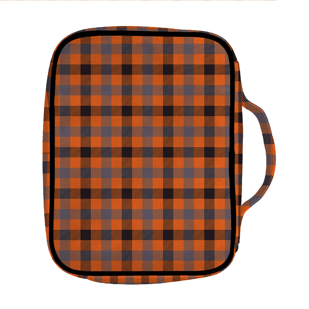 Orange Black And Grey Plaid Print Front Pocket Bible Bag