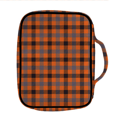 Orange Black And Grey Plaid Print Front Pocket Bible Bag