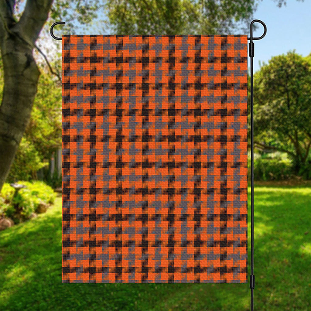 Orange Black And Grey Plaid Print Garden Flag