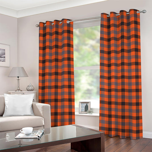 Orange Black And Grey Plaid Print Grommet Curtains