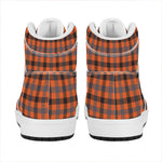 Orange Black And Grey Plaid Print High Top Leather Sneakers