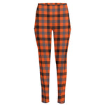 Orange Black And Grey Plaid Print High-Waisted Pocket Leggings