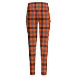 Orange Black And Grey Plaid Print High-Waisted Pocket Leggings