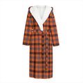Orange Black And Grey Plaid Print Hooded Bathrobe