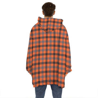 Orange Black And Grey Plaid Print Hoodie Blanket