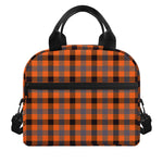Orange Black And Grey Plaid Print Insulated Lunch Bag