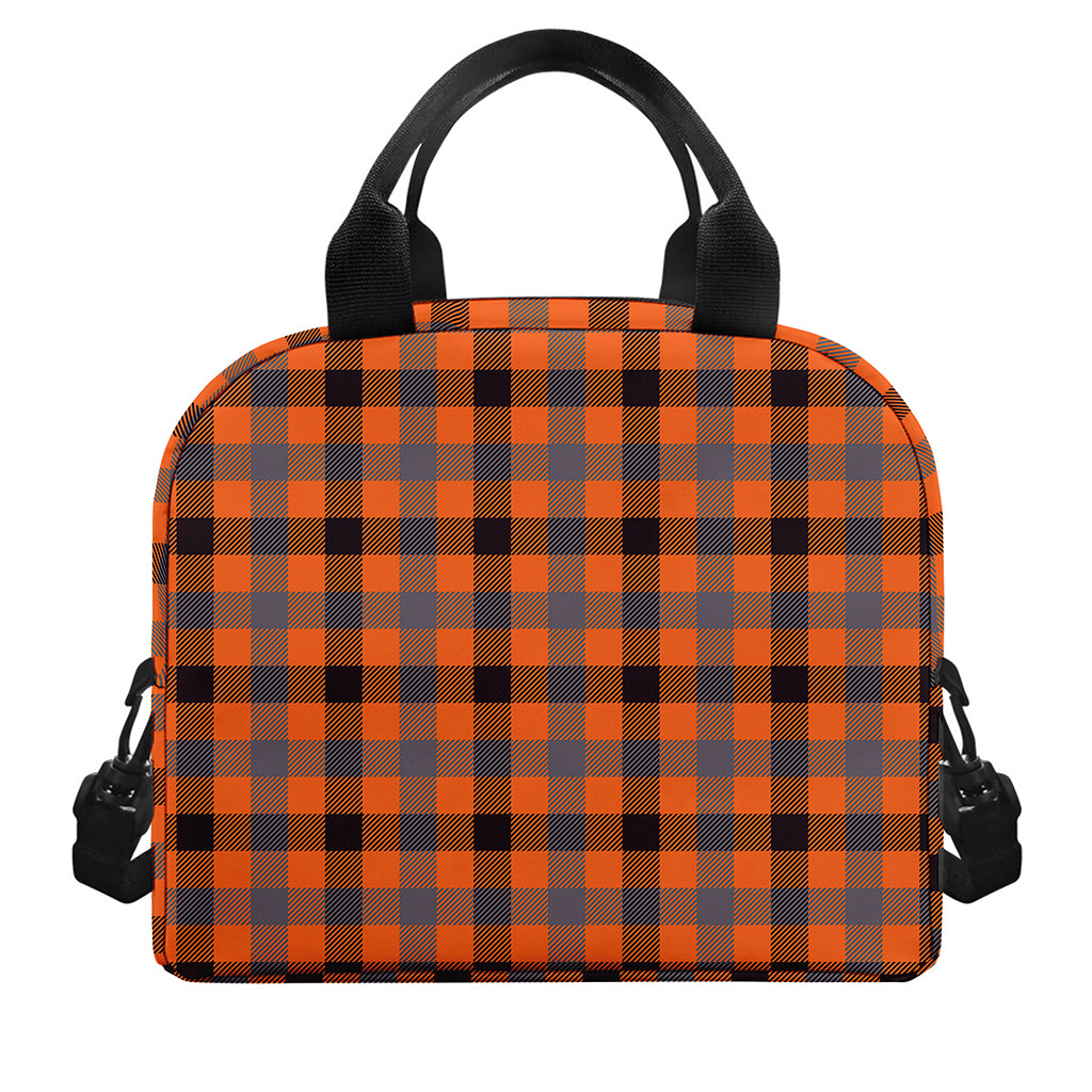 Orange Black And Grey Plaid Print Insulated Lunch Bag