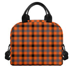 Orange Black And Grey Plaid Print Insulated Lunch Bag