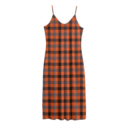 Orange Black And Grey Plaid Print Jersey Midi Cami Dress