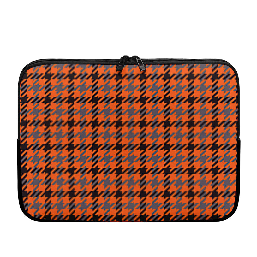 Orange Black And Grey Plaid Print Laptop Sleeve