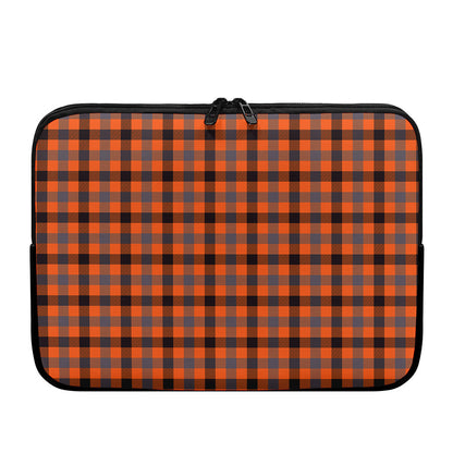 Orange Black And Grey Plaid Print Laptop Sleeve