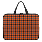 Orange Black And Grey Plaid Print Laptop Sleeve With Handle