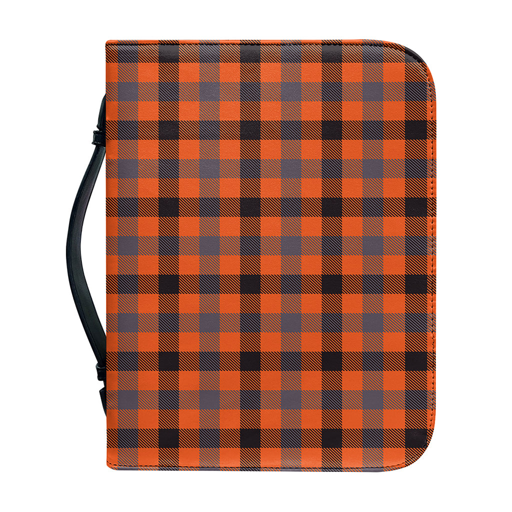 Orange Black And Grey Plaid Print Leather Bible Cover