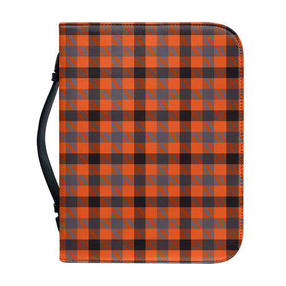 Orange Black And Grey Plaid Print Leather Bible Cover
