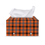 Orange Black And Grey Plaid Print Leather Tissue Box Cover