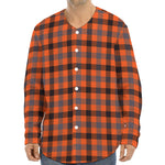 Orange Black And Grey Plaid Print Long Sleeve Baseball Jersey