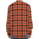 Orange Black And Grey Plaid Print Long Sleeve Baseball Jersey