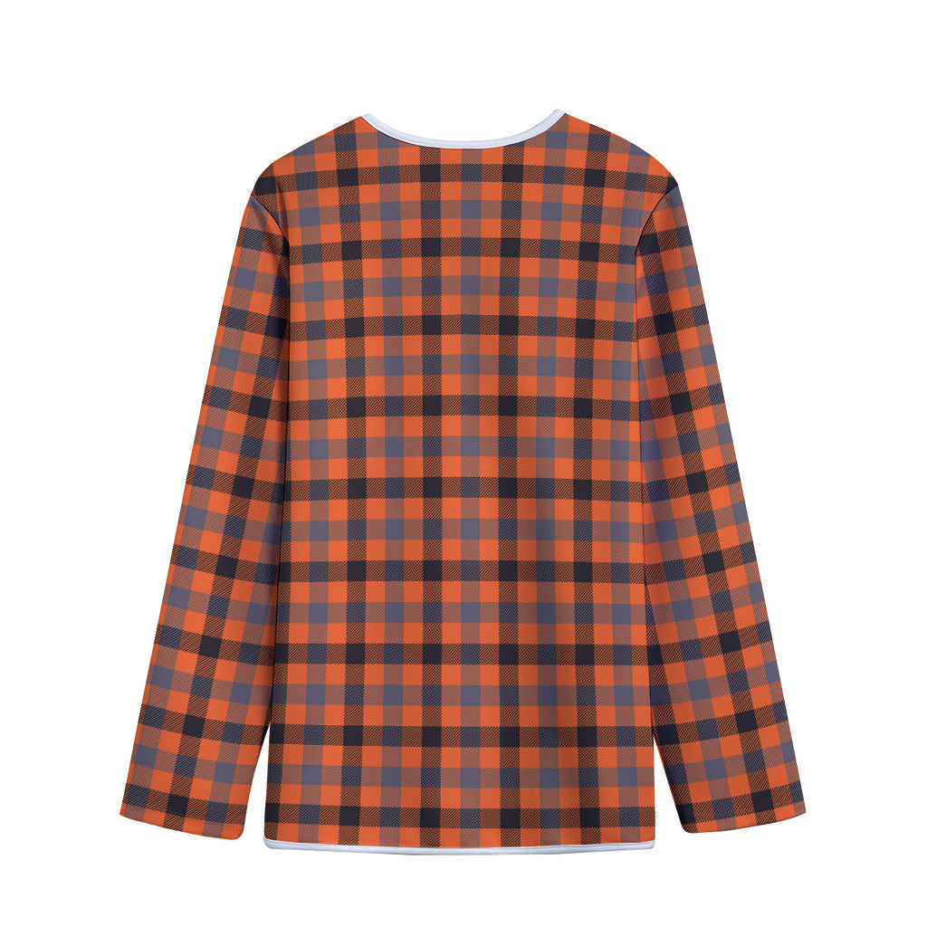 Orange Black And Grey Plaid Print Long Sleeve Short Coat