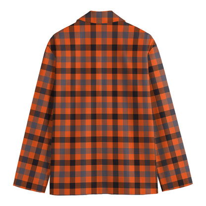 Orange Black And Grey Plaid Print Men's Blazer