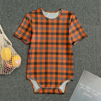 Orange Black And Grey Plaid Print Men's Bodysuit