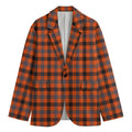 Orange Black And Grey Plaid Print Men's Cotton Blazer