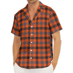 Orange Black And Grey Plaid Print Men's Deep V-Neck Shirt