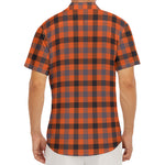 Orange Black And Grey Plaid Print Men's Deep V-Neck Shirt