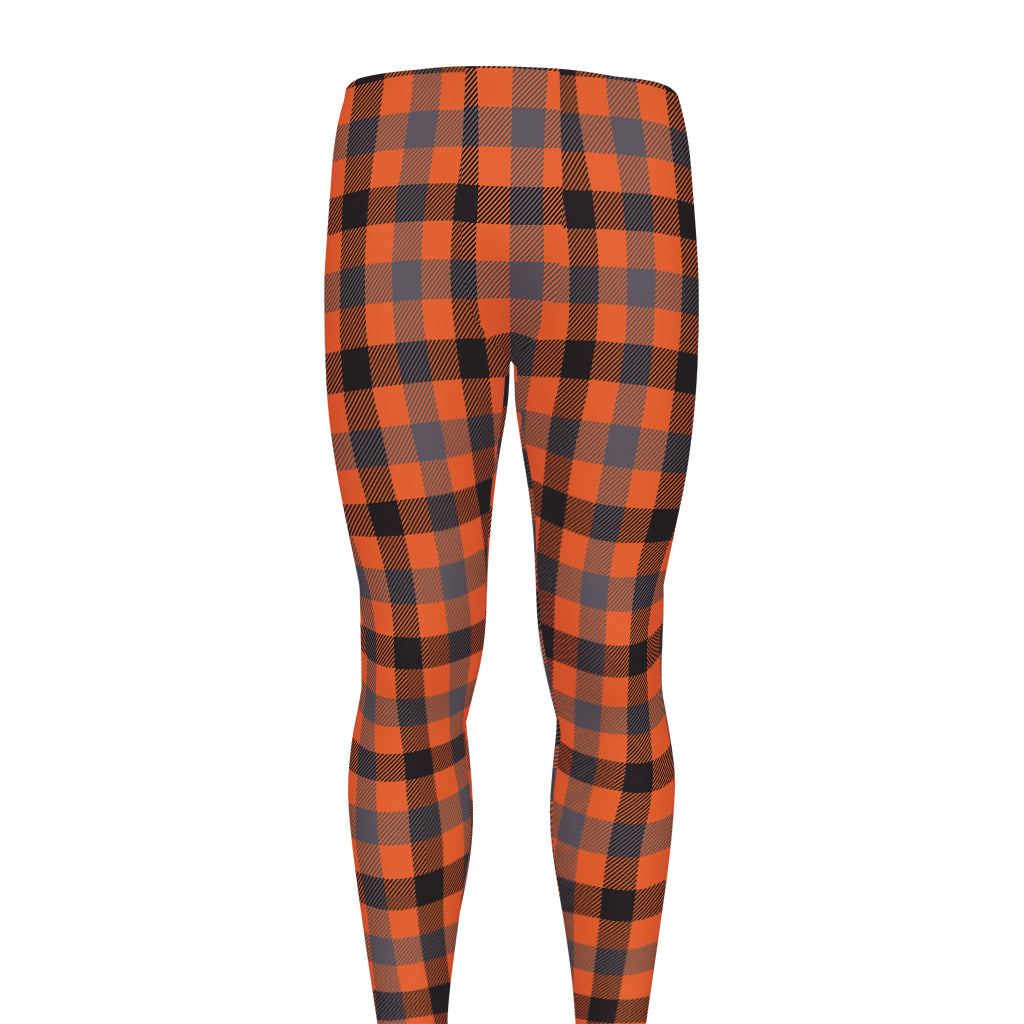 Orange Black And Grey Plaid Print Men's leggings