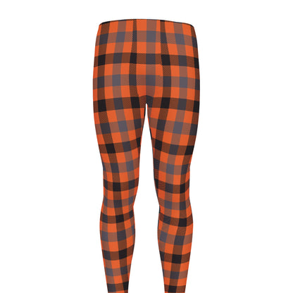 Orange Black And Grey Plaid Print Men's leggings