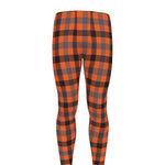 Orange Black And Grey Plaid Print Men's leggings