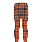 Orange Black And Grey Plaid Print Men's leggings