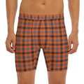 Orange Black And Grey Plaid Print Men's Long Boxer Briefs