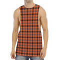 Orange Black And Grey Plaid Print Men's Muscle Tank Top