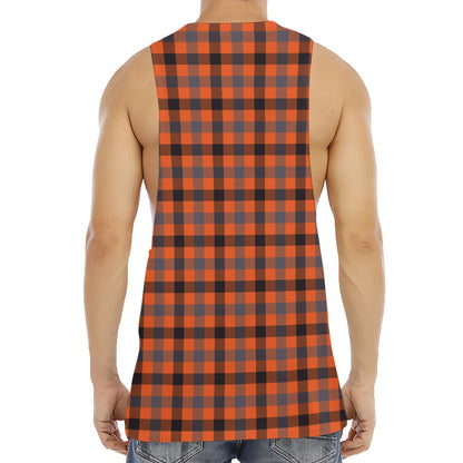 Orange Black And Grey Plaid Print Men's Muscle Tank Top