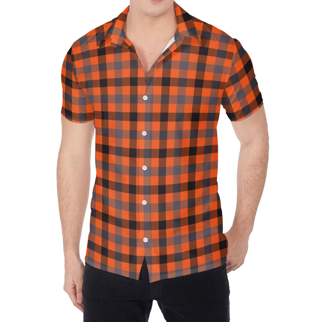Orange Black And Grey Plaid Print Men's Shirt