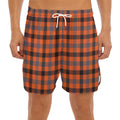 Orange Black And Grey Plaid Print Men's Split Running Shorts