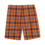 Orange Black And Grey Plaid Print Men's Sports Shorts