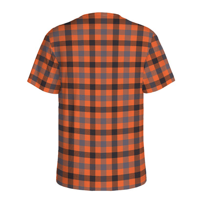 Orange Black And Grey Plaid Print Men's Sports T-Shirt