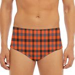 Orange Black And Grey Plaid Print Men's Triangle Swim Briefs