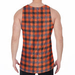 Orange Black And Grey Plaid Print Men's Velvet Tank Top