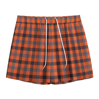Orange Black And Grey Plaid Print Mesh Shorts