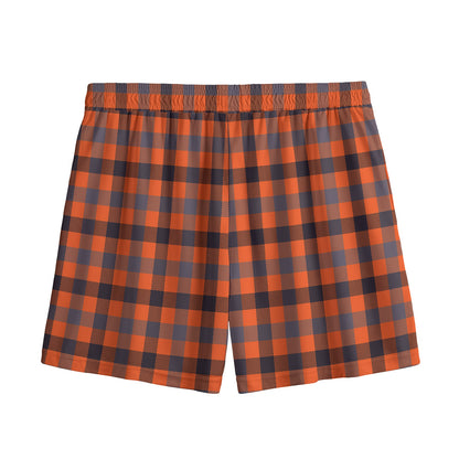 Orange Black And Grey Plaid Print Mesh Shorts