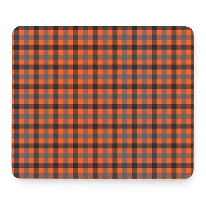 Orange Black And Grey Plaid Print Mouse Pad