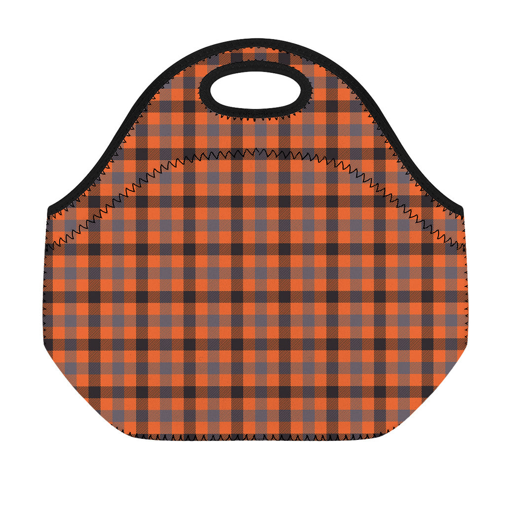 Orange Black And Grey Plaid Print Neoprene Lunch Bag