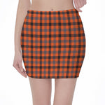 Orange Black And Grey Plaid Print Pencil Mini Skirt