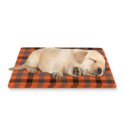 Orange Black And Grey Plaid Print Pet Cooling Mat Cover