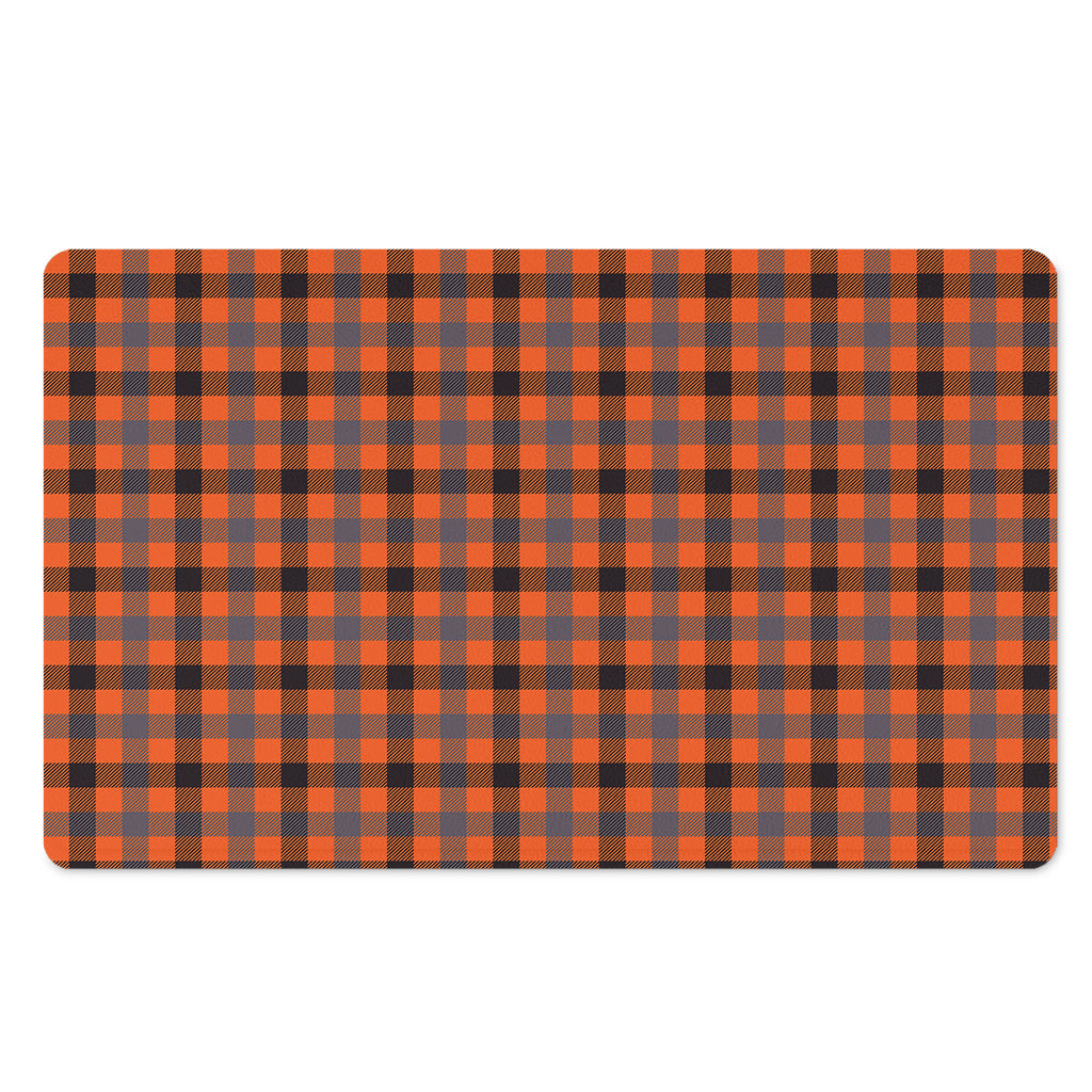 Orange Black And Grey Plaid Print Polyester Doormat