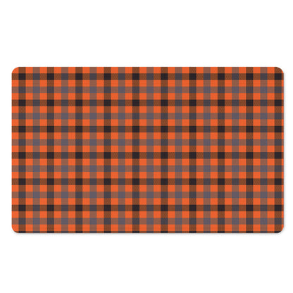 Orange Black And Grey Plaid Print Polyester Doormat