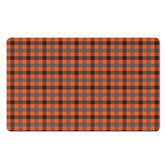 Orange Black And Grey Plaid Print Polyester Doormat